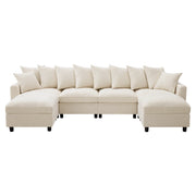 Divano angolare modulare 6 posti - con 10 cuscini e moduli flessibili - in chenille beige