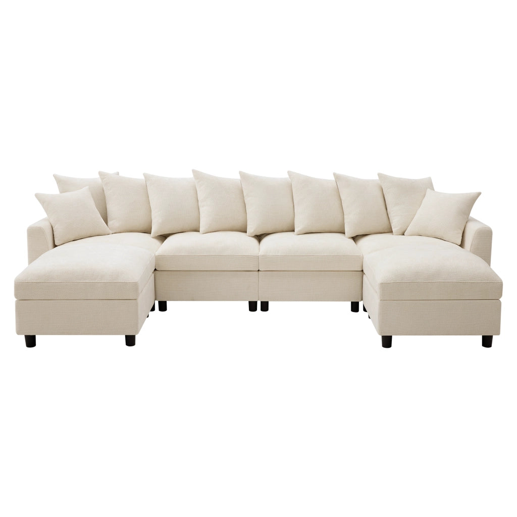 Divano angolare modulare 6 posti - con 10 cuscini e moduli flessibili - in chenille beige