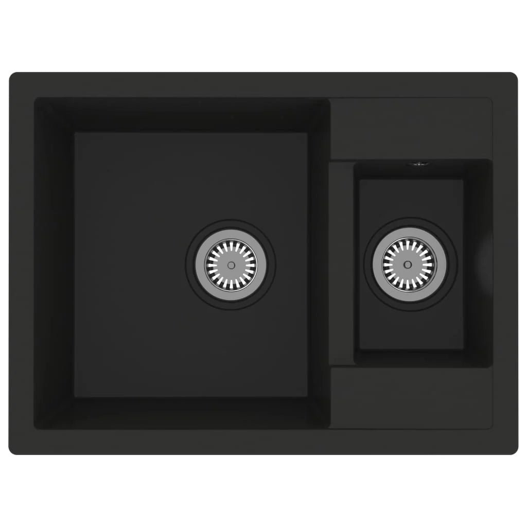 Lavello da cucina e due lavabi con foro troppopieno 58 x 44 cm granito nero 02_0002405