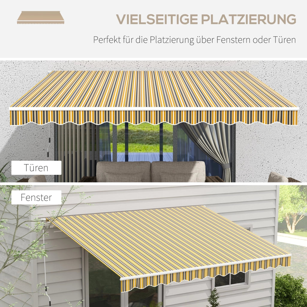 Tenda a braccio articolato 3.5 x 2.5 m con manovella protezione solare telaio alluminio e poliestere colore grigio giallo per terrazza e balcone