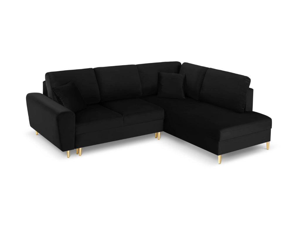 Cosmopolitan Design - Divano convertibile angolare destro con contenitore "Kyoto" 5 posti in velluto nero 