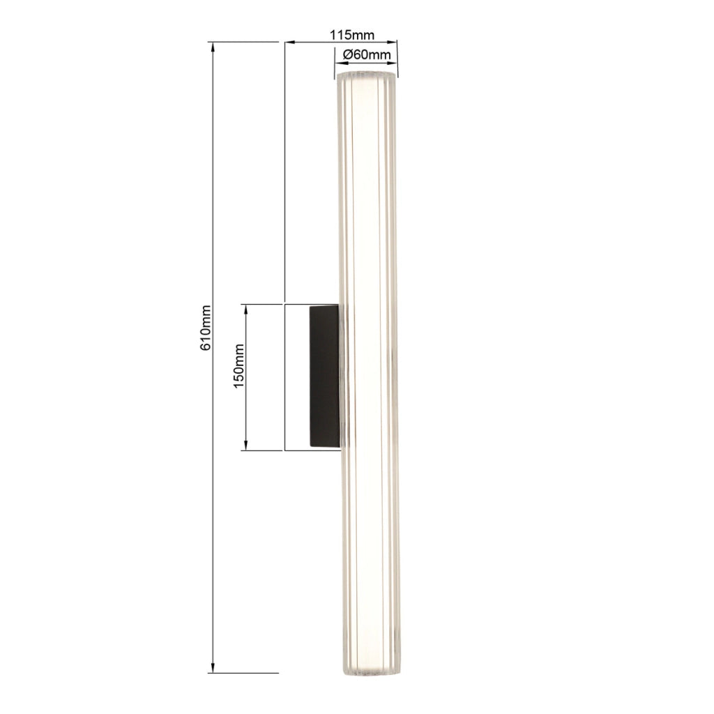 Applique Linea tubo vetro righe nera 61cm IP44 LED 12W CCT