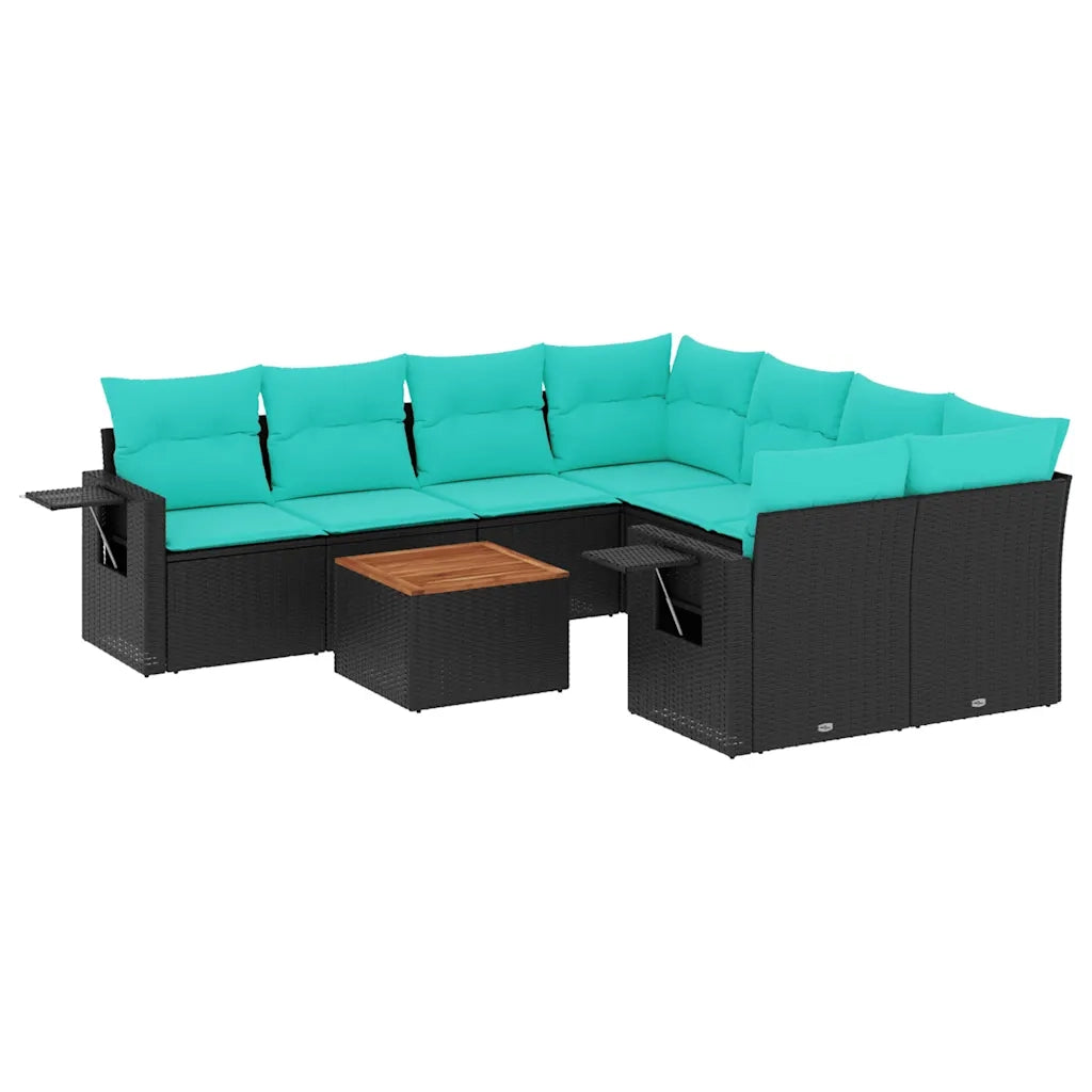 Set Divani da Giardino 9 pz con Cuscini Nero in Polyrattan 3224489