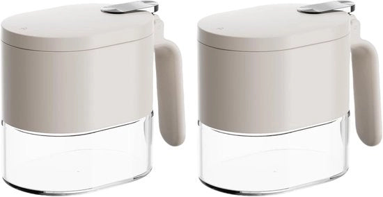 Set di contenitori per erbe in vetro resistenti al calore – 2 pezzi 12.8 oz contenitori per zucchero e sale con cucchiaio, organizzatore in acciaio inossidabile per erbe, salse e condimenti - bianco