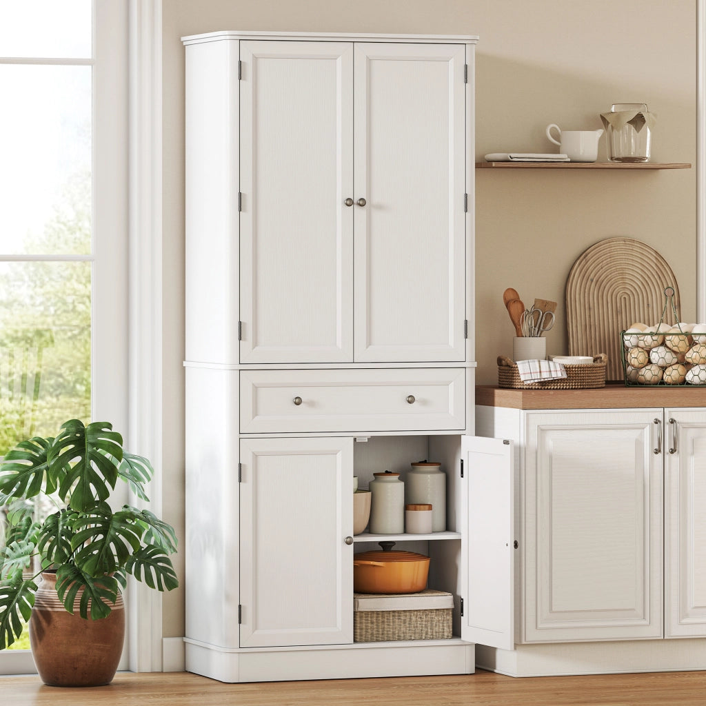 Armadio Cucina 4 Ante con Cassetto e Ripiani Regolabili ¨C zephmum ¨C 80x39.5x186.4 cm Bianco