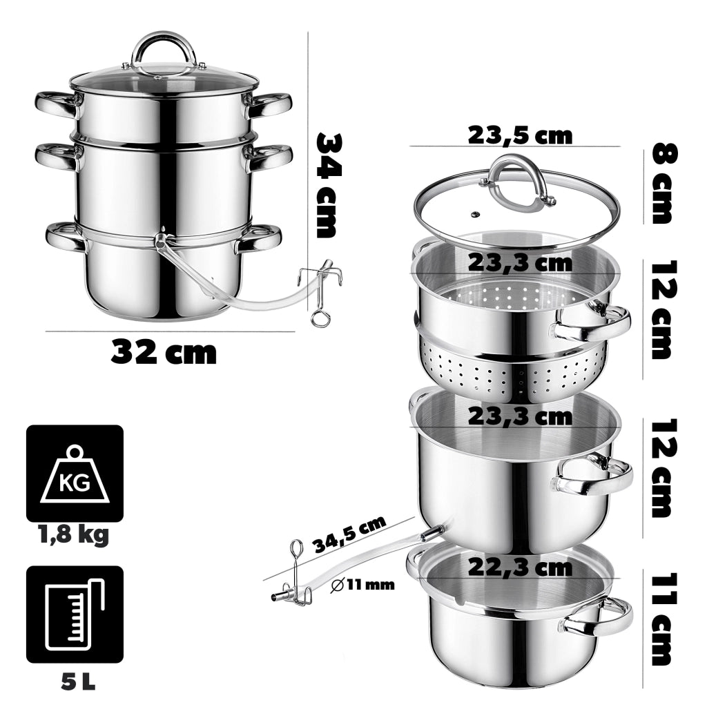 KADAX Spremiagrumi da 5 litri in acciaio inox, a vapore, a induzione e a gas, 3 in 1