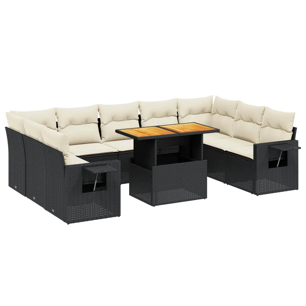 Set Divani da Giardino 10pz con Cuscini in Polyrattan Nero 3271896