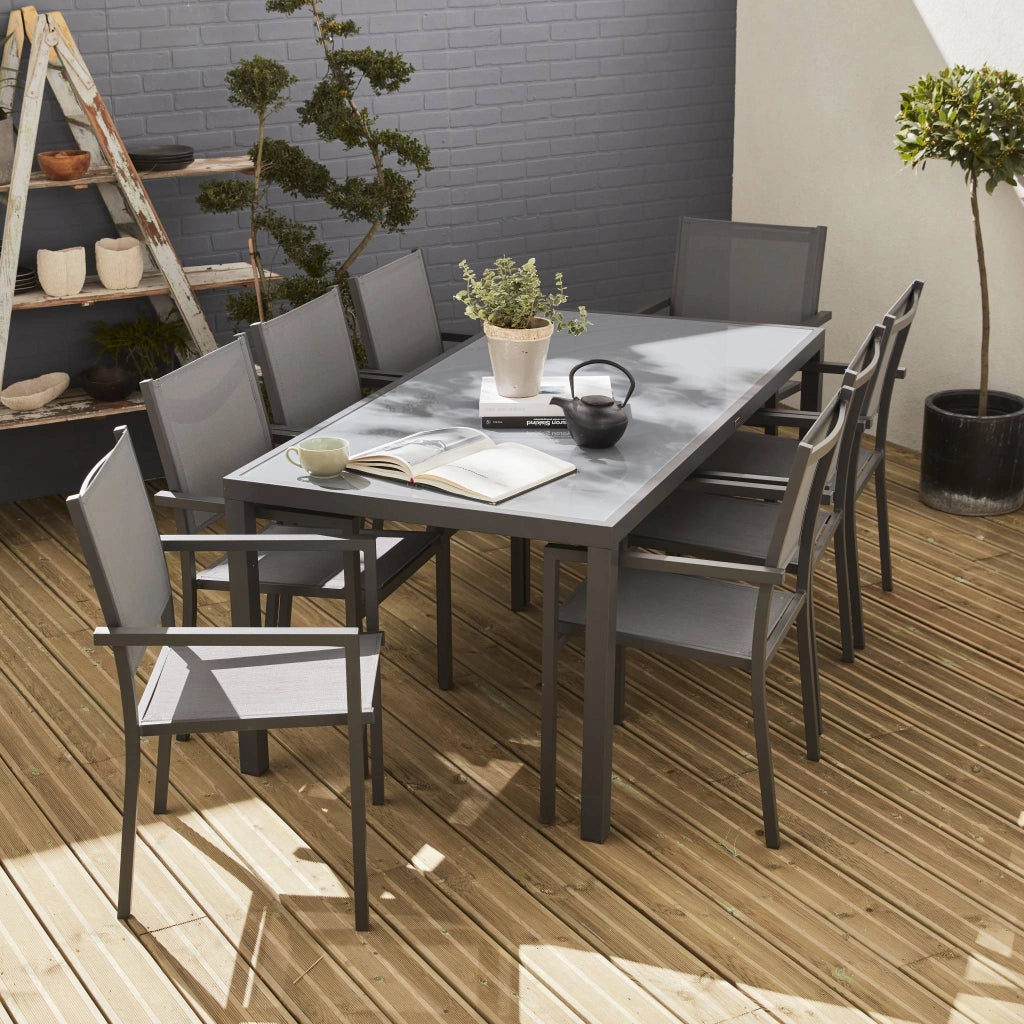 Set tavolo da giardino in alluminio con 8 sedie, antracite