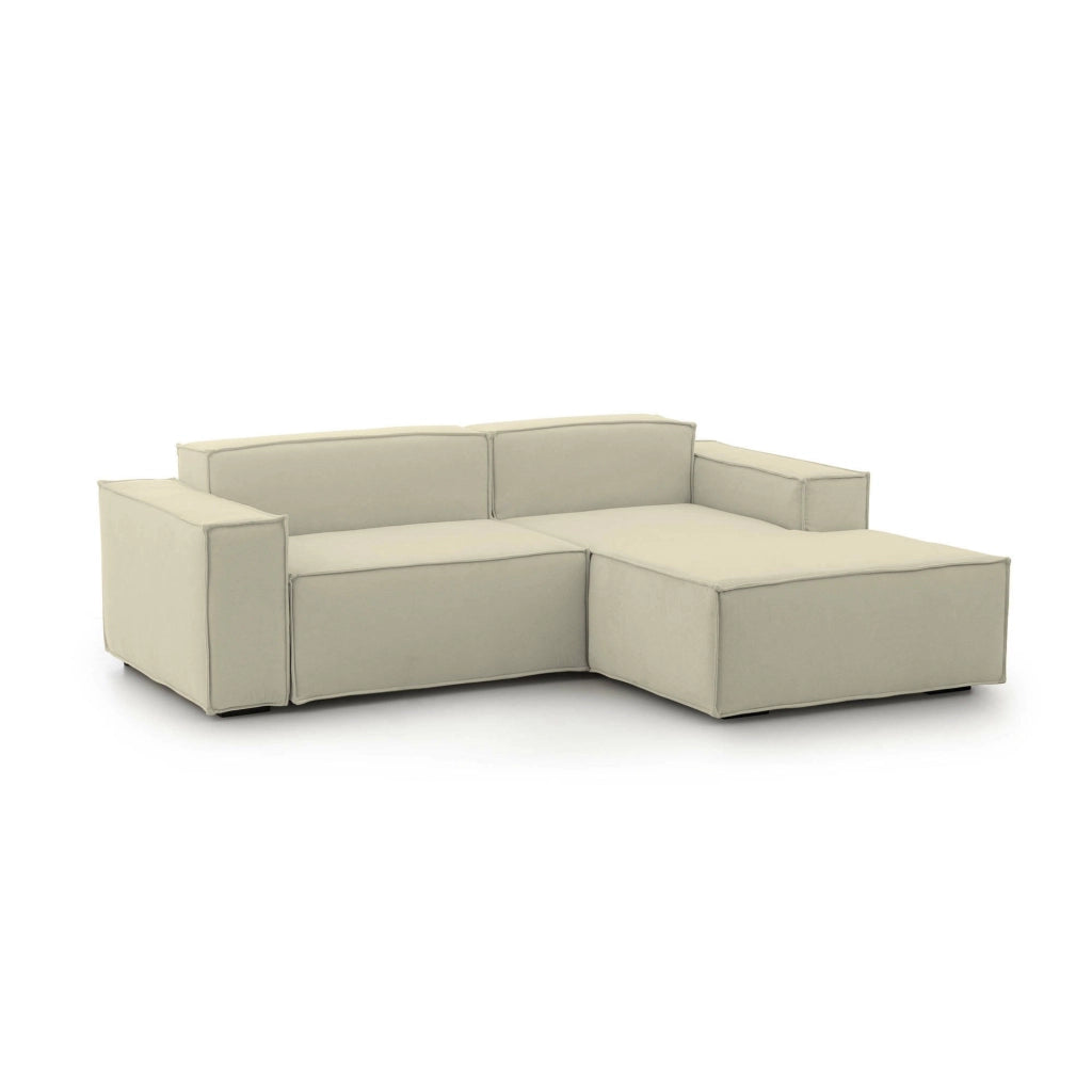 Divano fisso Amuleto, Divano componibile a 2 posti con penisola destra, Made in Italy, SofÒ  moderno in tessuto, Cm 220x170h70, Beige