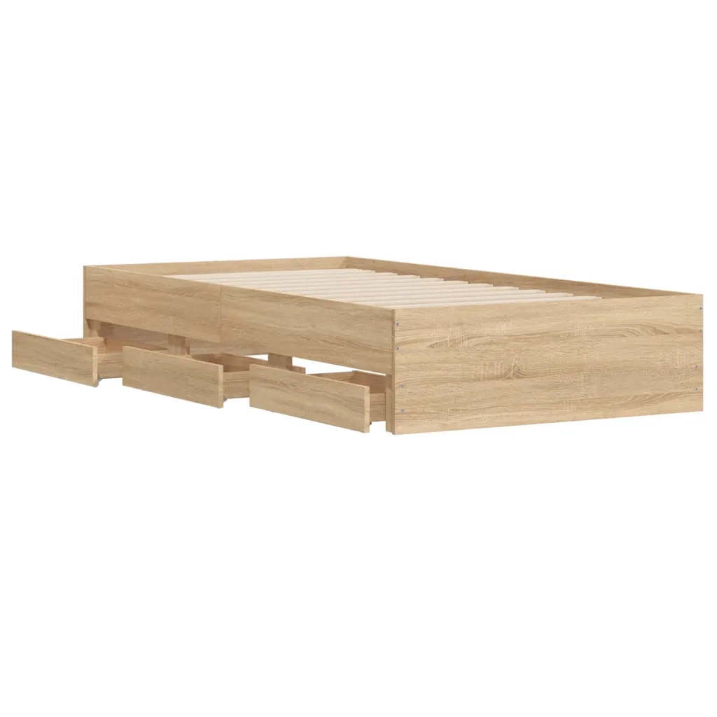 Letto singolo | Letto per adulti | Giroletto Cassetti Rovere Sonoma 100x200 cm Legno Multistrato