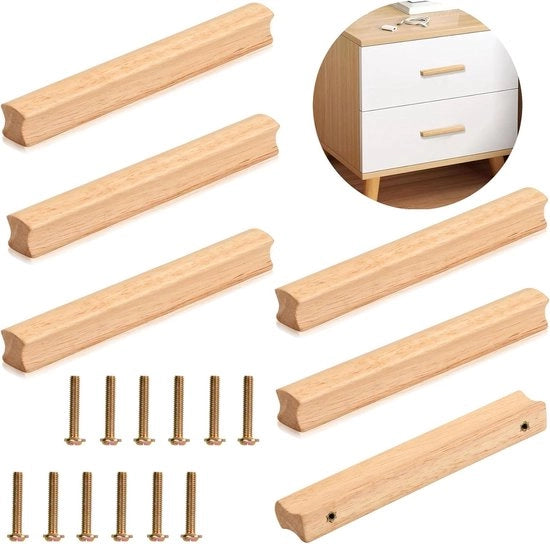 Set di maniglie in legno per cucina e carrello - 6 pezzi - Legno massello