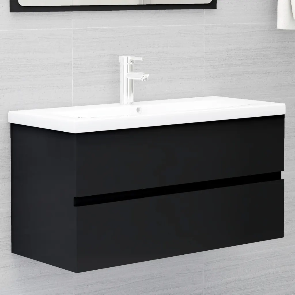 Mobile con Lavabo Integrato Nero in Legno Multistrato 3071649