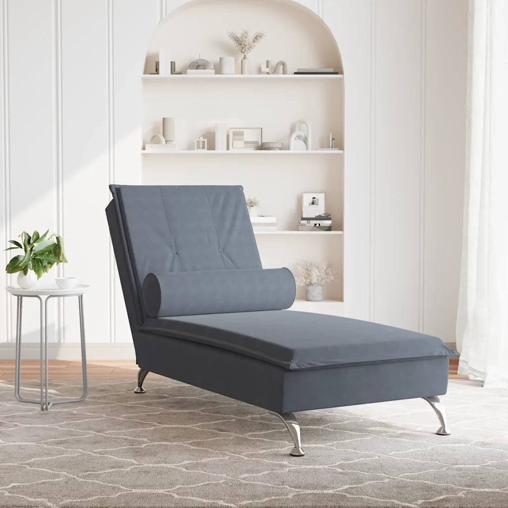Chaise Longue Massaggi con Capezzale Grigio Scuro in Velluto CFW9750921