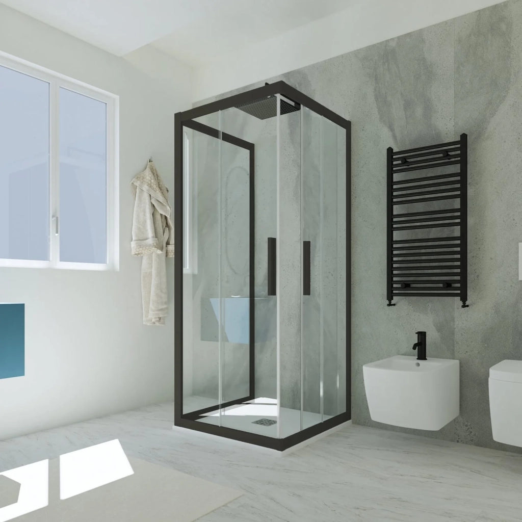 Box doccia 3 lati scorrevole 75x120x75 CM H 200 Vetro Trasparente Profilo Nero Matt mod. Kolors Trio