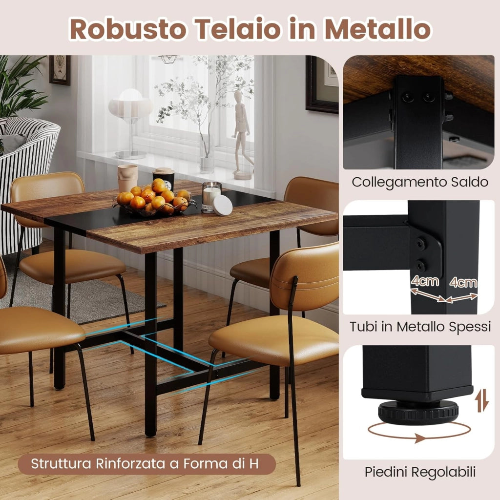 Tavolo da Conferenza Quadrato 100 cm, Tavolo da Riunioni con Piano Rinforzato e Struttura Metallica Robusta, Ideale per 4 Persone da Ufficio e Sala Riunioni (Marrone)