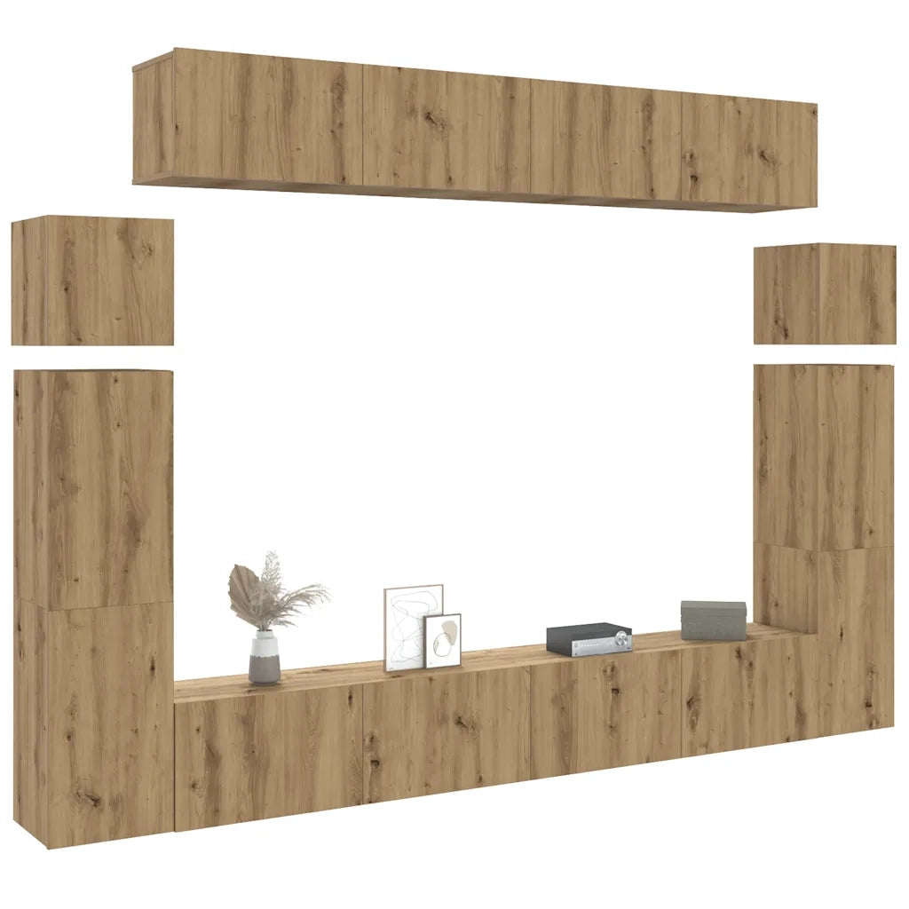 Set Mobile TV 8 pz Montato a Parete Rovere in Legno Multistrato 3329012
