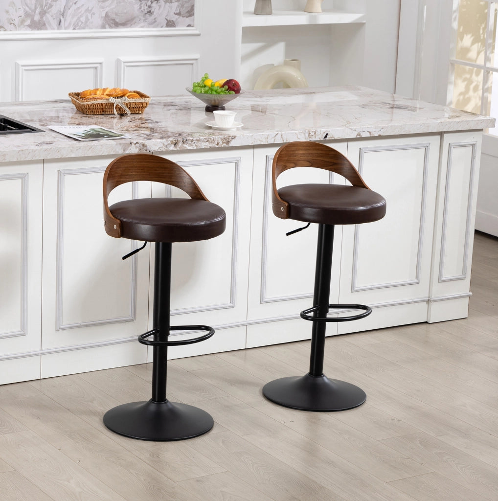 Set 2 sgabelli da bar girevoli regolabili in altezza 62-83 cm in PU marrone con struttura nera