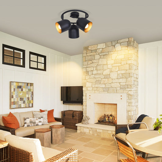 ZMH Faretto da soffitto 3 fiamme nero oro E14 lampada da soffitto girevole 350° soggiorno