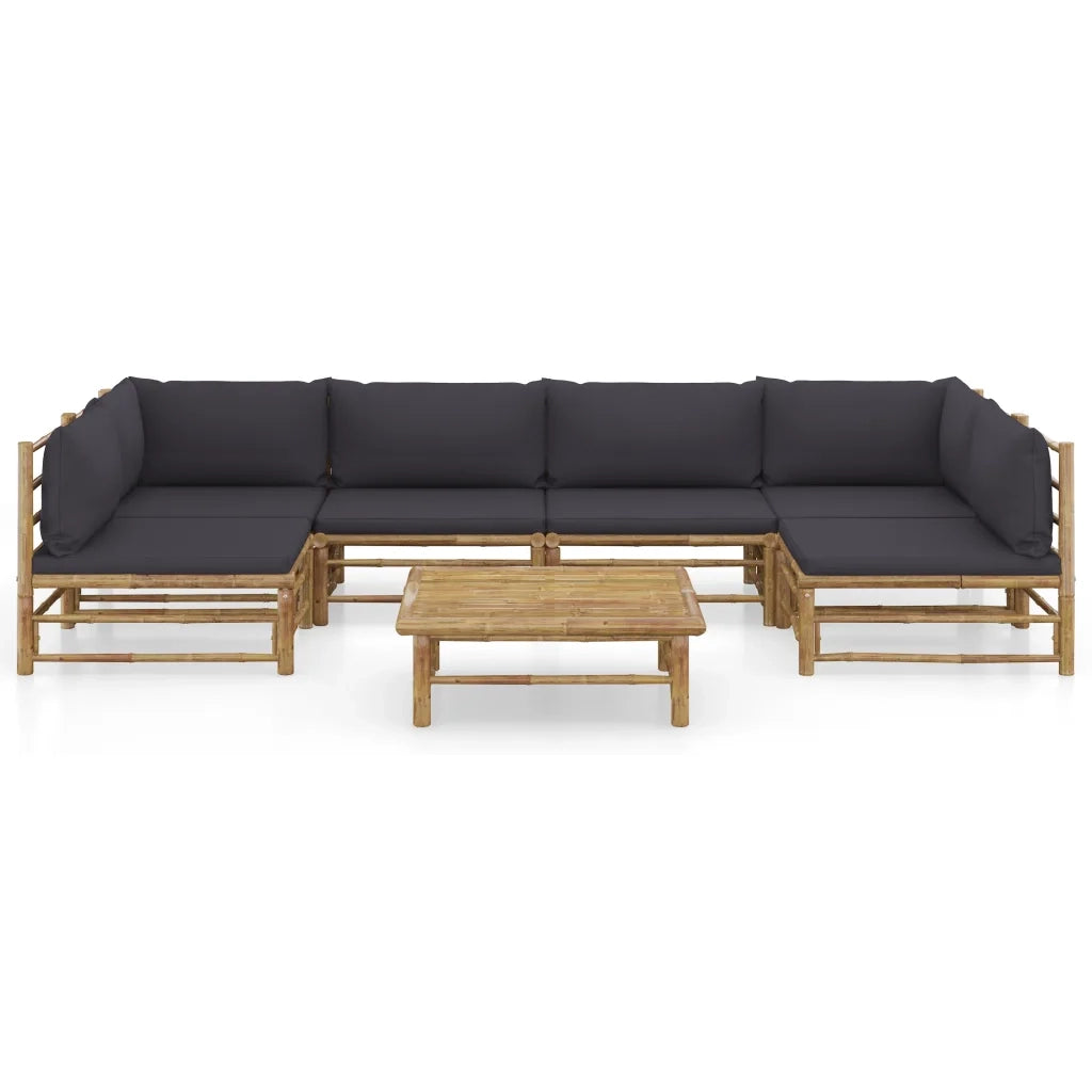 Set Salotto da Giardino 7pz con Cuscini Grigio Scuro Bambù 3058234