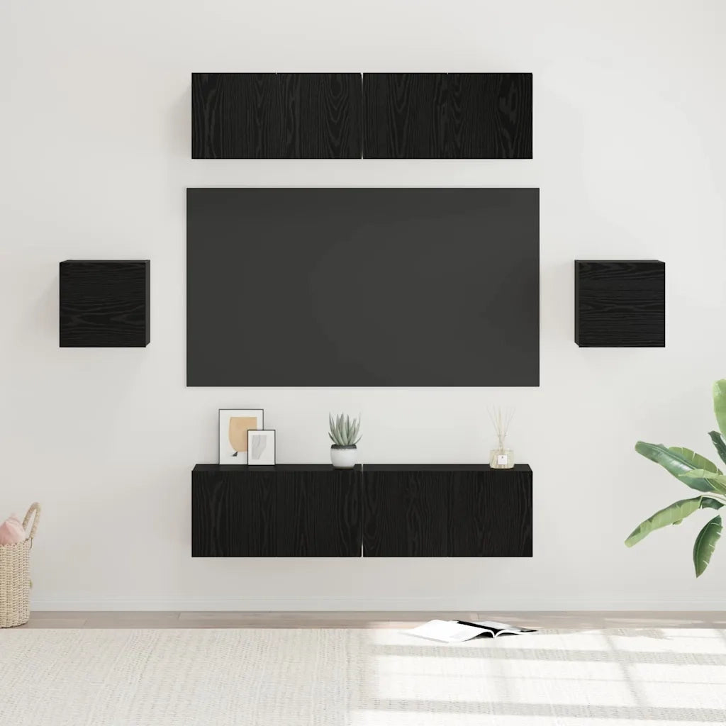 vidaXL Set mobile TV 6 pcs Rovere nero Legno multistrato