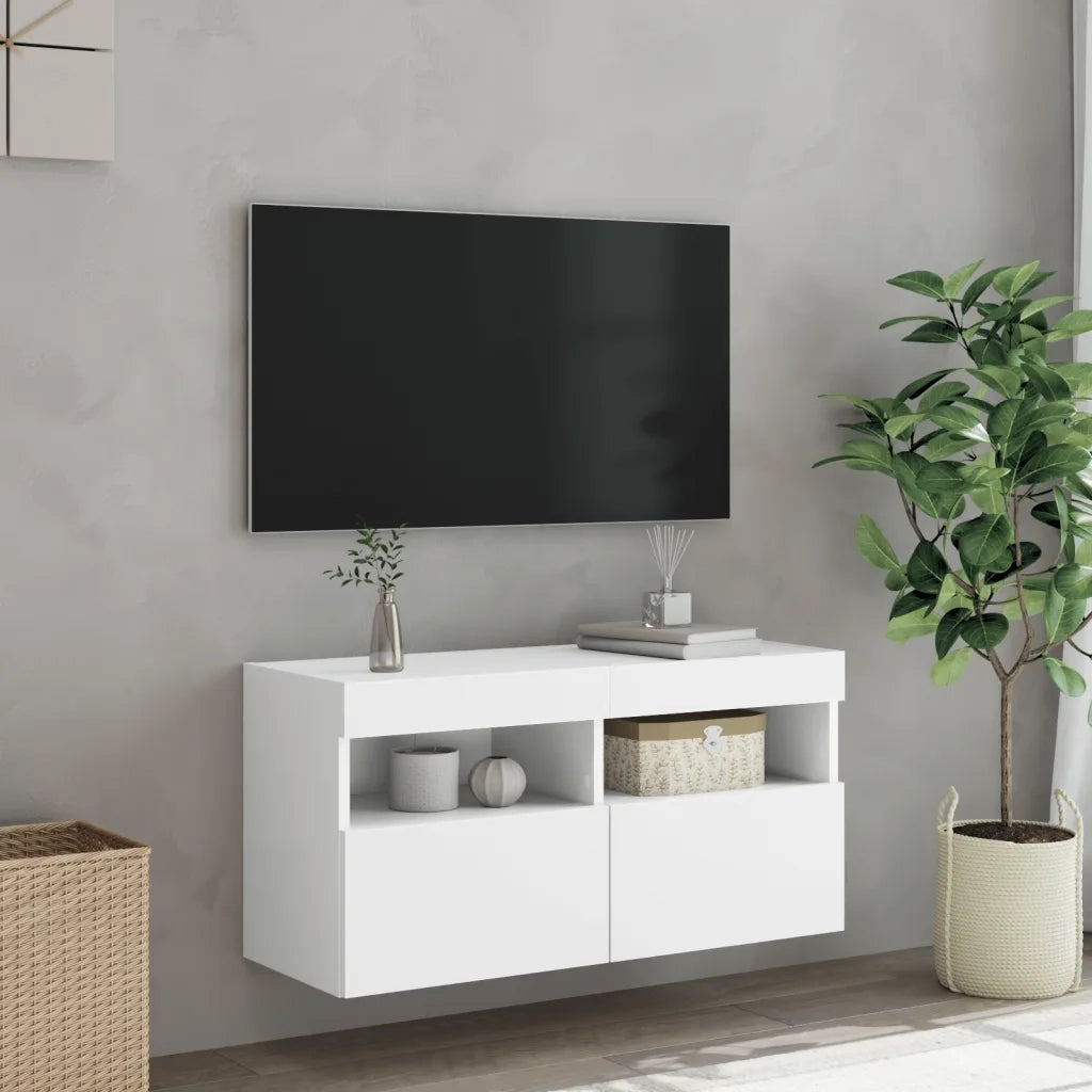 Mobile TV a Parete con Luci LED-Mobile TV a Muro Bianco 80x30x40 cm
