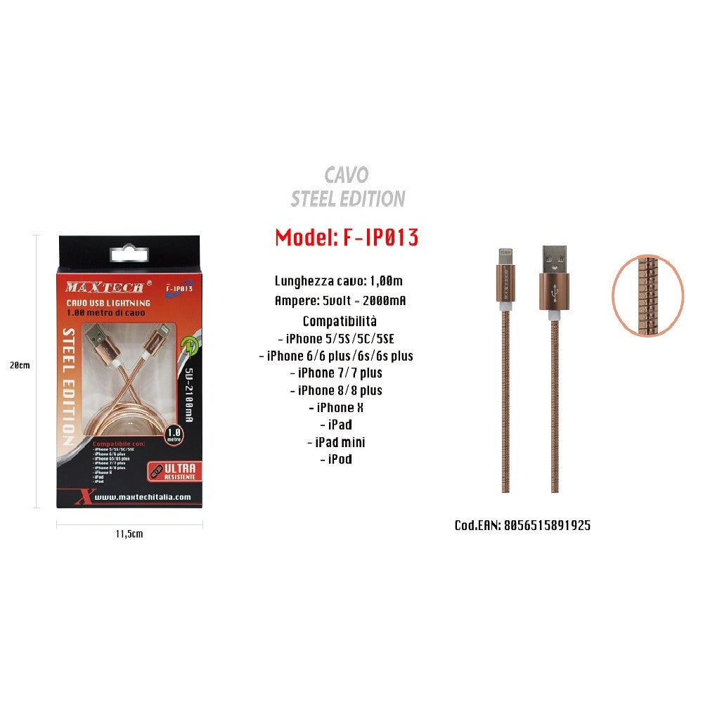 Trade Shop - Cavo Di Ricarica Per Iphone Ipad 5volt-2000ma 1mt Alta Velocità Usb Maxtech F-ip013 -