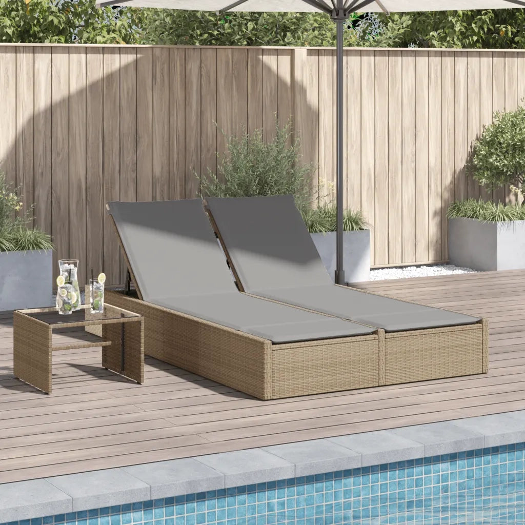 Lettino Prendisole | Sdraio da giardino | Lettino da sole con Cuscini Beige in Polyrattan