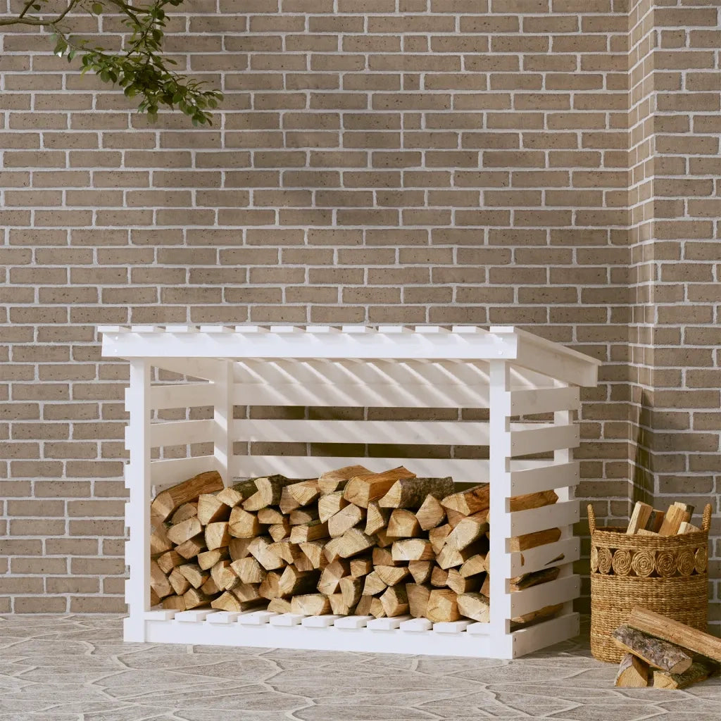 Portalegna-Scaffale per Legna Bianco 108x73x79 cm in Legno Massello di Pino
