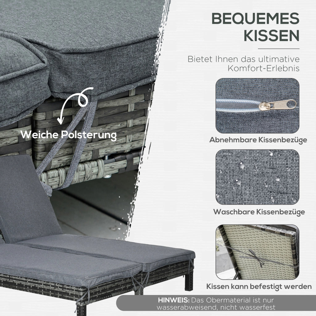 Lettino da giardino in polyrattan per 2 persone ¨C zephmum ¨C 196x120x28 cm
