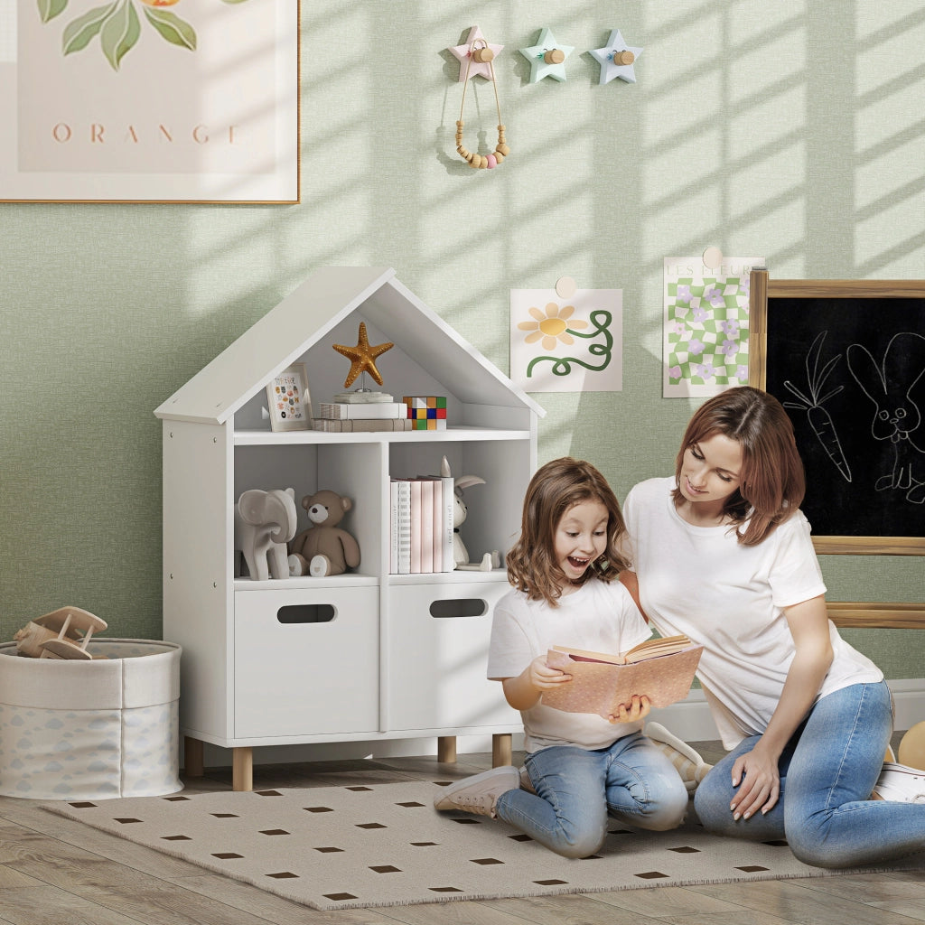 Libreria per bambini ¨C zephmum ¨C 3 ripiani, 2 cassetti, forma casa, 64x30x89 cm, bianco