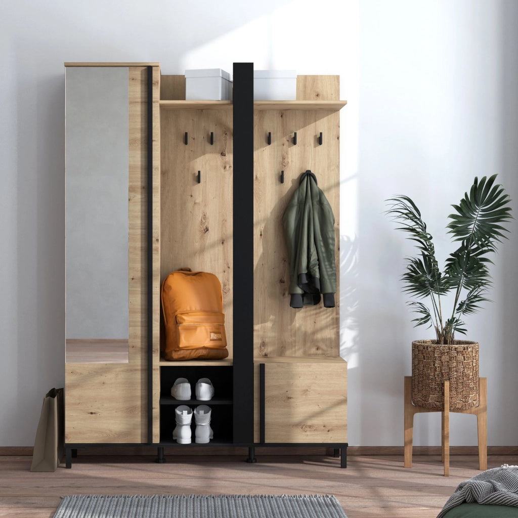 Pandino, Mobile da Ingresso Specchio Incluso, 134.5x34.5x192.5h cm Marrone Rovere Nodi