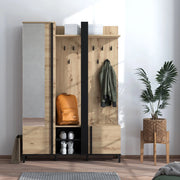Pandino, Mobile da Ingresso Specchio Incluso, 134.5x34.5x192.5h cm Marrone Rovere Nodi