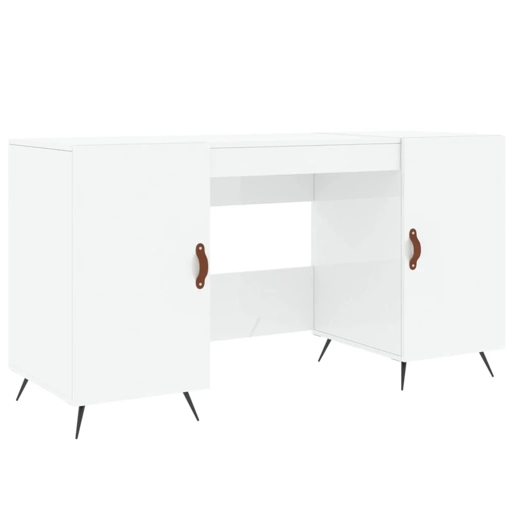 Scrivania tavolo postazione di lavoro mobile per computer scrivania da studio finitura lucida 140 x 50 x 75 cm legno ingegnerizzato bianco 02_0023540