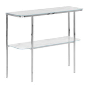 Consolle Bianco Argento Vetro Temperato Acciaio 100 x 35 cm Effetto Marmo Glam Moderno Soggiorno Camera Da Letto Corridoio