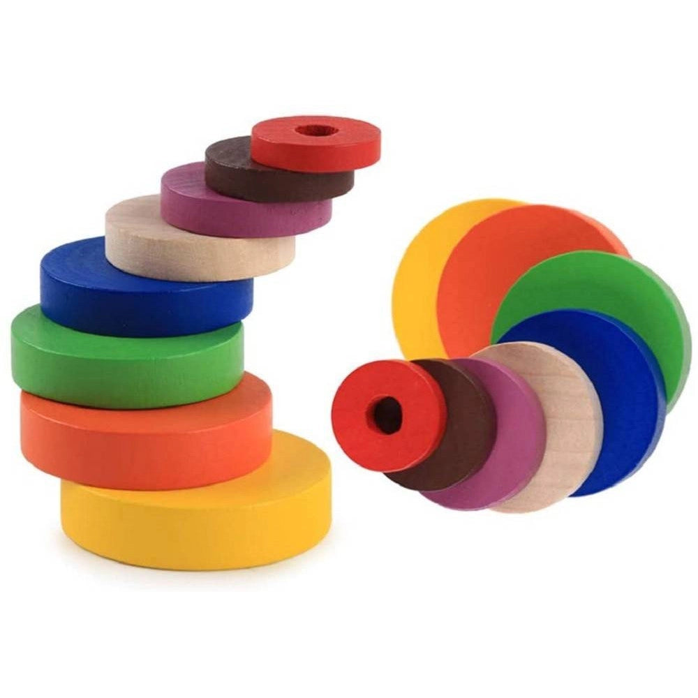 Trade Shop - Set Di Puzzle Legno Anello Colorato Torre Giocattoli Educativi Sviluppo Bambini -