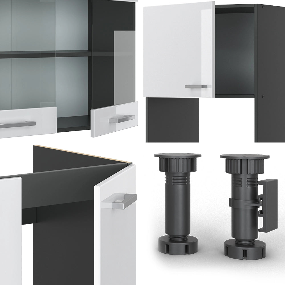 Vicco Cucina angolare completa Bianco lucido/antracite 237 x 247 cm , PL Rovere