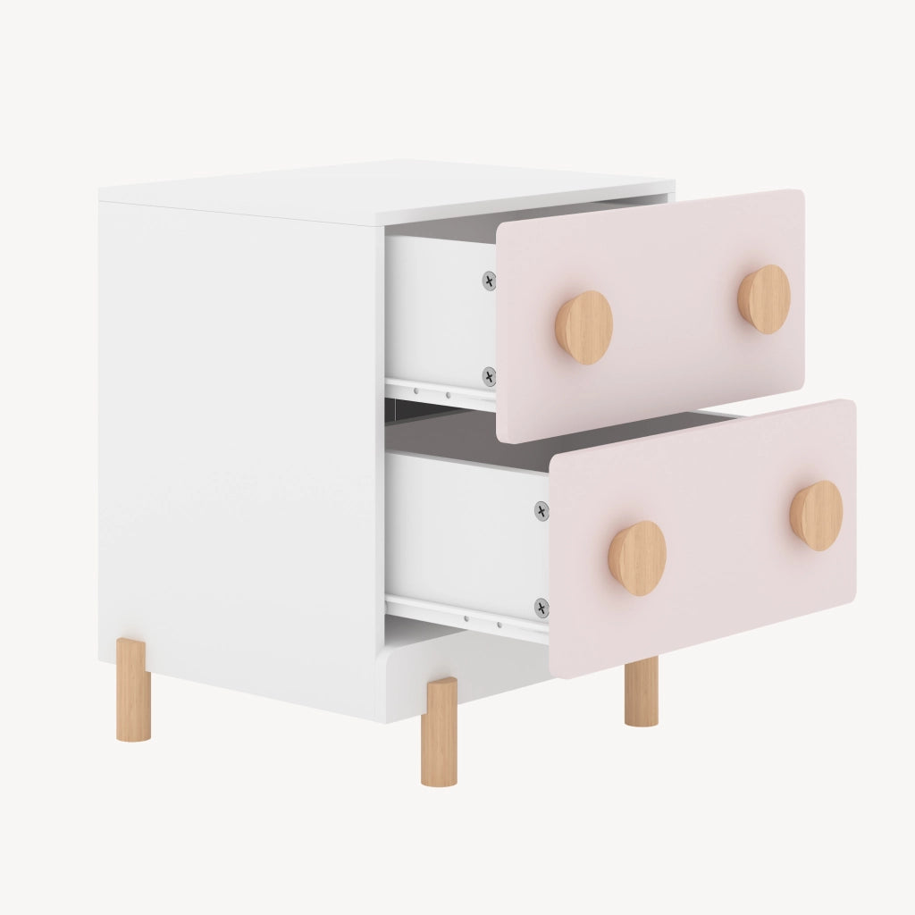 Comodino per Cameretta Vaarentaa con 2 Cassetti 47x40x35 cm - Bianco/Rosa [en.casa]