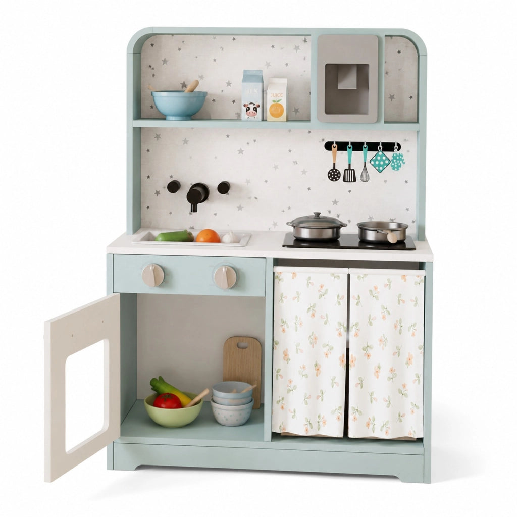 Desviae Cucina giocattolo per bambini con microonde, lavello e accessori blu in MDF e plastica 60 × 29 × 81 cm dai 3 anni