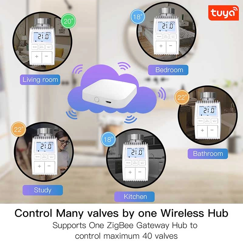 Termostato Valvola ZigBee Con Pile Protocollo ZigBee TUYA, Smart Life Cilindro Per Valvola Termosifone M30X1.5mm Grigio 3V IP20