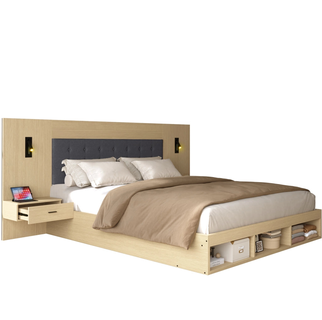Letto contenitore 180x200 cm con comodini, luci LED e prese USB/Type-C