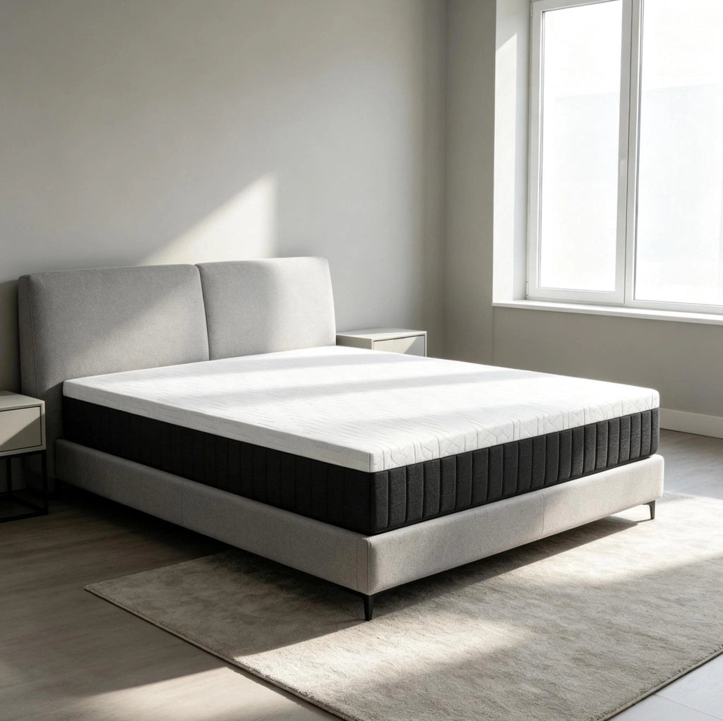Materasso 140x190 cm a molle insacchettate 7 zone e memory foam; 25 cm; bianco/grigio