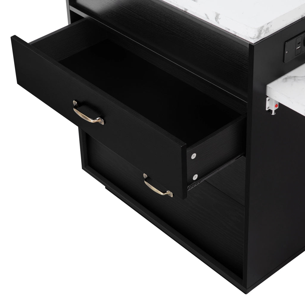 Tavolo allungabile con LED e presa usb tipo c, cassetti e ripiani aperti, per cucina e sala da pranzo, in MDF, nero