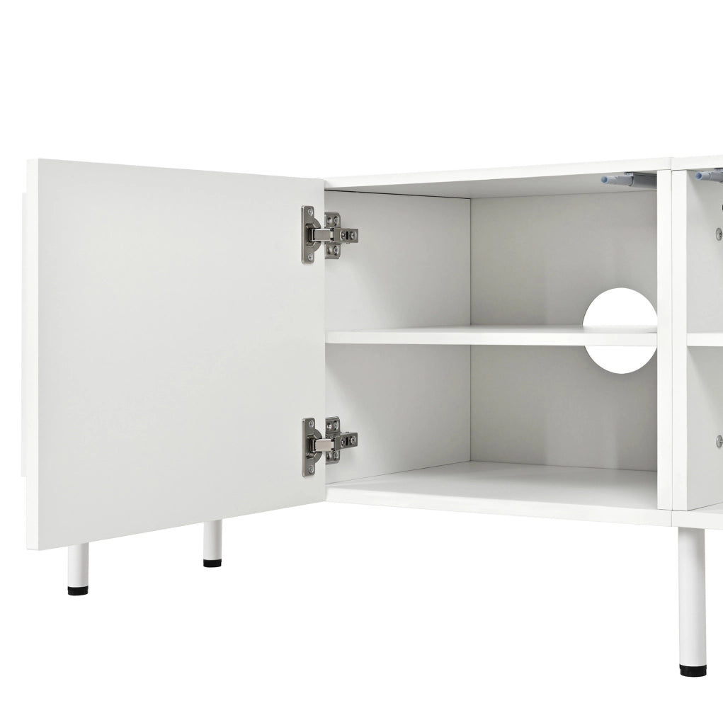 Mobile TV moderno bianco con 4 ante push-to-open e passacavi, 170x35x50 cm