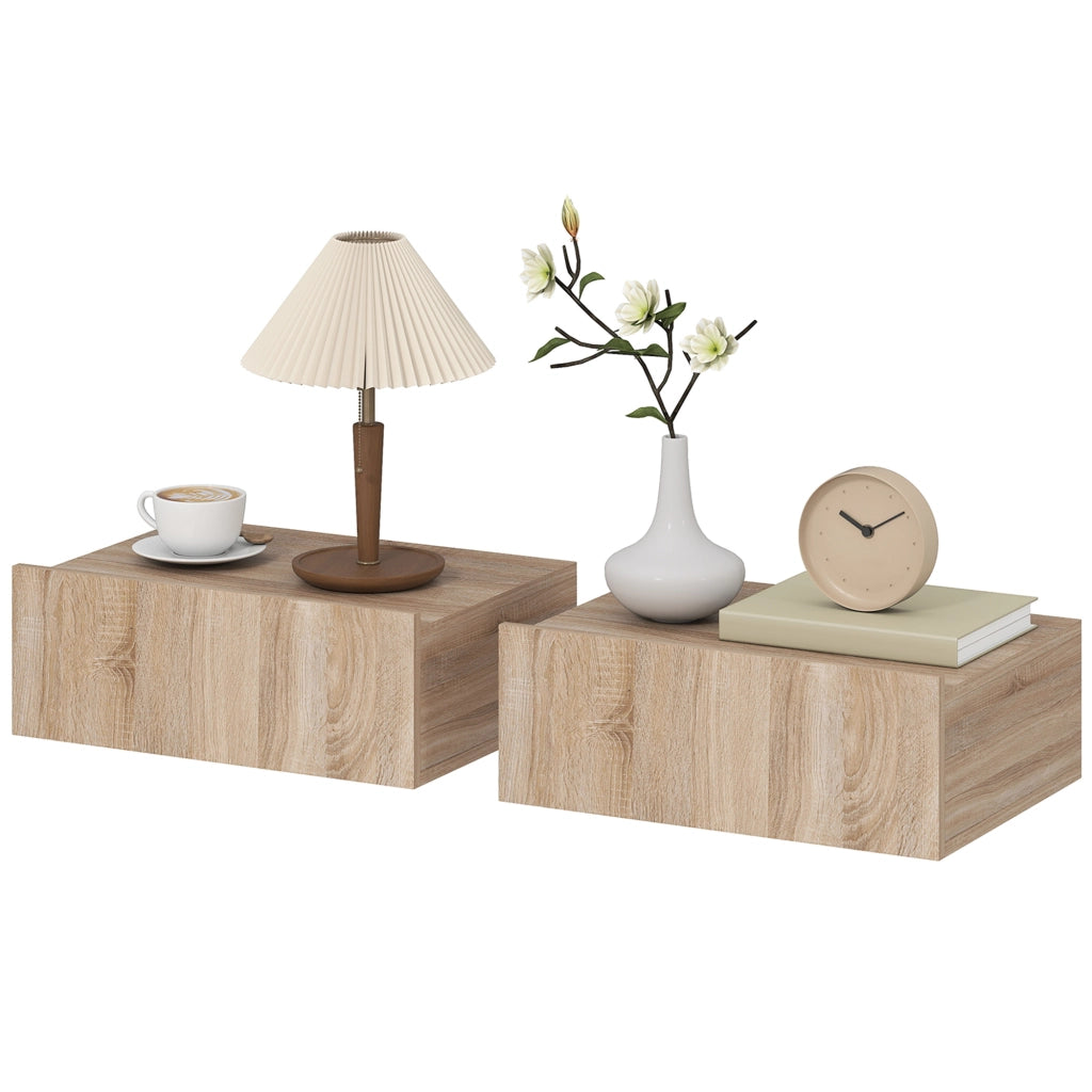 Tavolini da notte a sospensione ¨C Zephmum ¨C Legno effetto rovere 40x30x15 cm