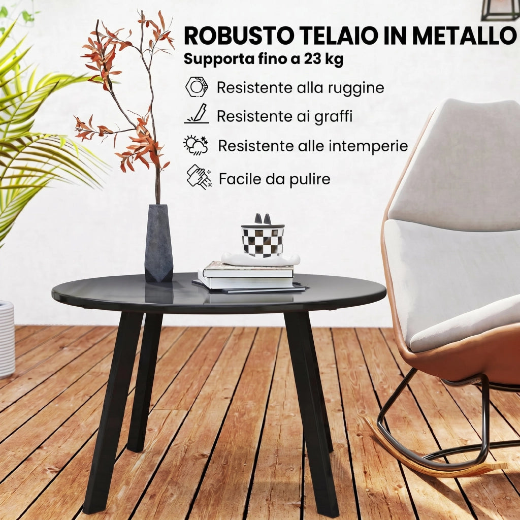 Tavolino da giardino rotondo industriale ¨C zephmum ¨C grigio, metallo, ?70x42 cm
