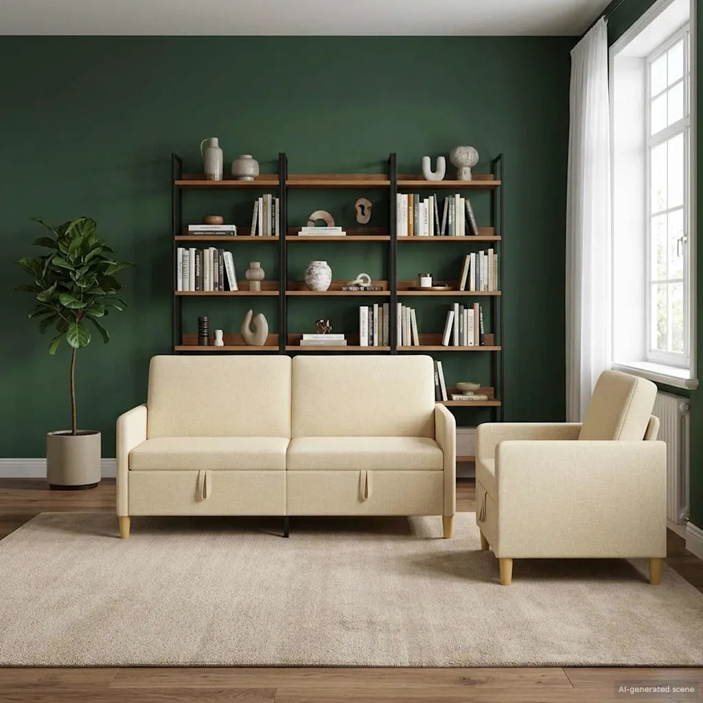 Set di Divani con Storage 2 pz Crema Poliestere 3429211