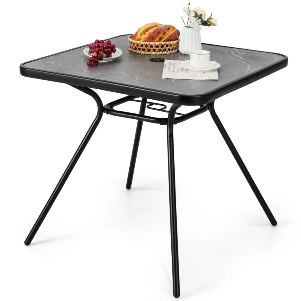 Tavolo da esterno 4 posti con foro per ombrellone 42 mm telaio in metallo, Tavolo da giardino 80x80cm Grigio-Tavoli da esterno