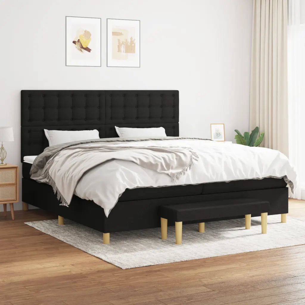 Giroletto a Molle con Materasso Nero 200x200 cm in Tessuto