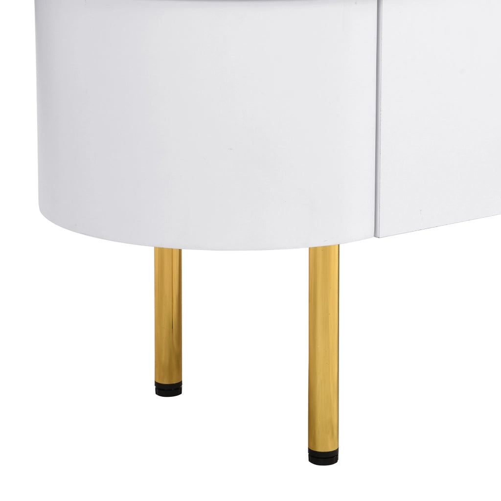 Mobile Porta TV con 3 Cassetti; Maniglie e Piedini Dorati; Angoli Arrotondati; Finitura Laccata; in MDF; 174??35??41 cm; Bianco
