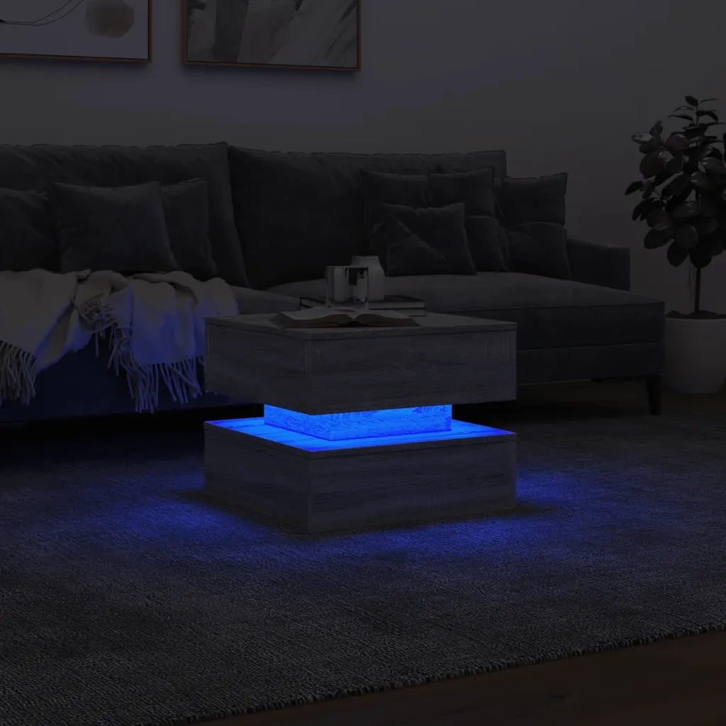 Tavolino da salotto | Tavolino da caff¨¨ | Tavolino da Soggiorno con Luci LED Grigio Sonoma 50x50x40 cm